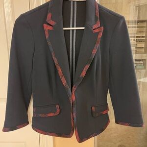 Gibson Dark Blue Cropped Blazer with Red Trim